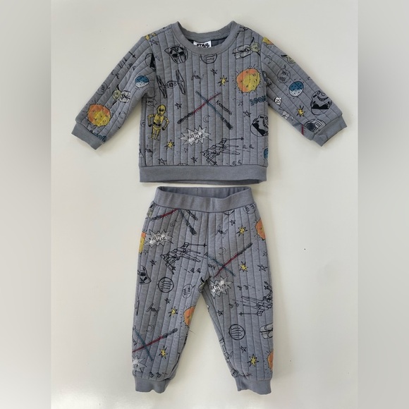 Star Wars Gray Grey Baby Boy Quilted Jogger Set Ribbed Set Size 18 Months - Picture 2 of 7